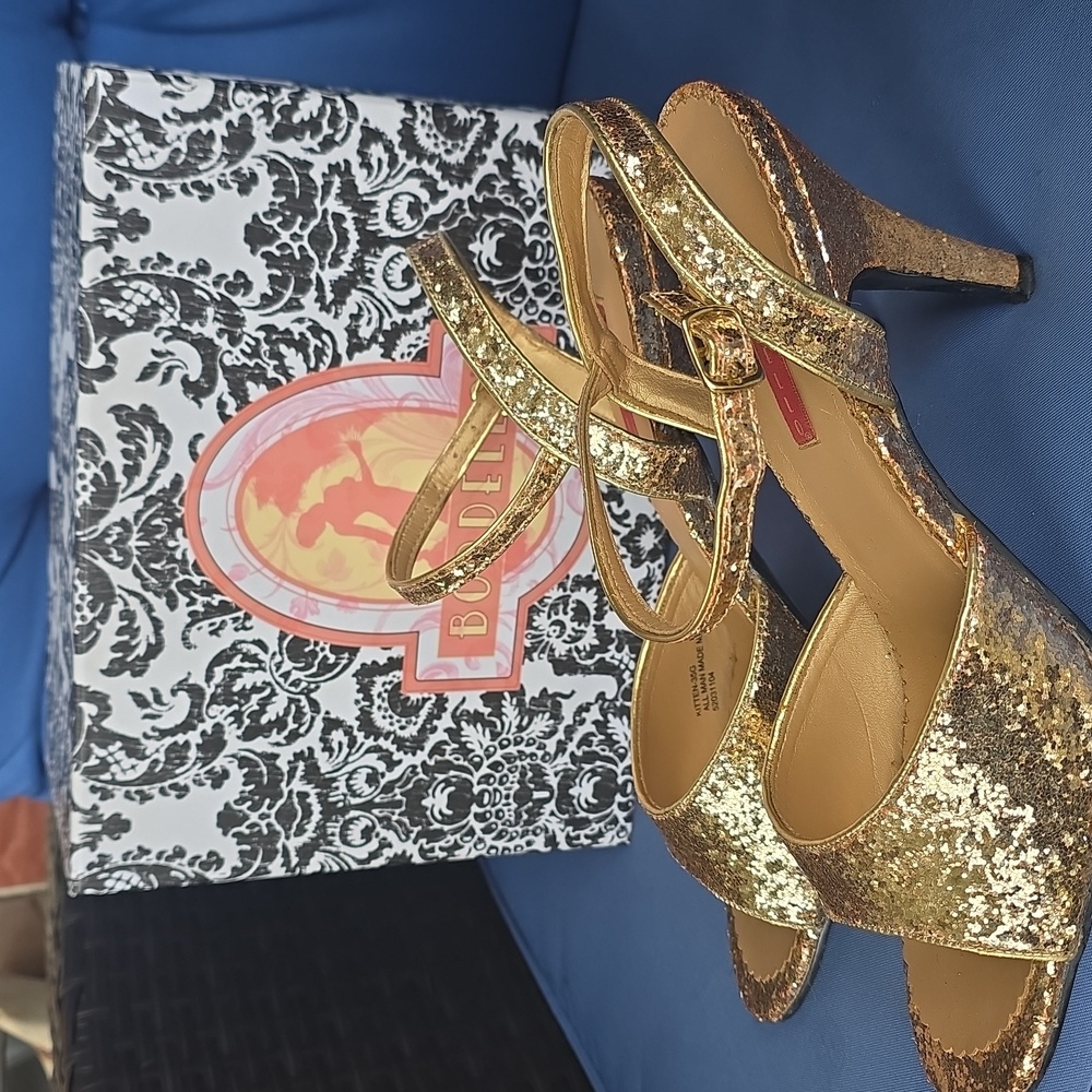 Bordello Y2K Gold Glitter Stiletto Heels Sz 11 Party,Pin Up Or Burlesque W Box